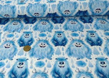 Preview: Knuffel Sweatstoff Hilco French Terry Kuschelmonster Kinderstoff weiß blau Preview: Knuffel Hilco Sweatstoff geraut Kinderstoff in weiß blau mit Knuddelmonstern